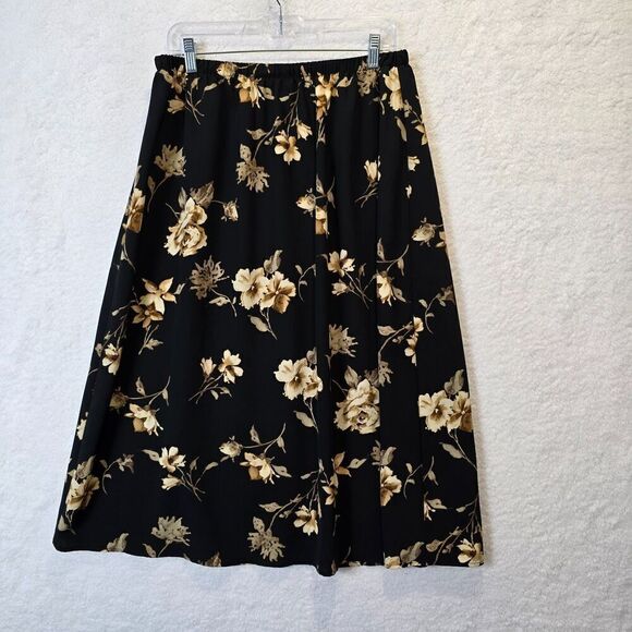 VTG Womens Skirt Sz 16W Flowy Boho Cottagecore Dark Moody Floral Black - Picture 1 of 5